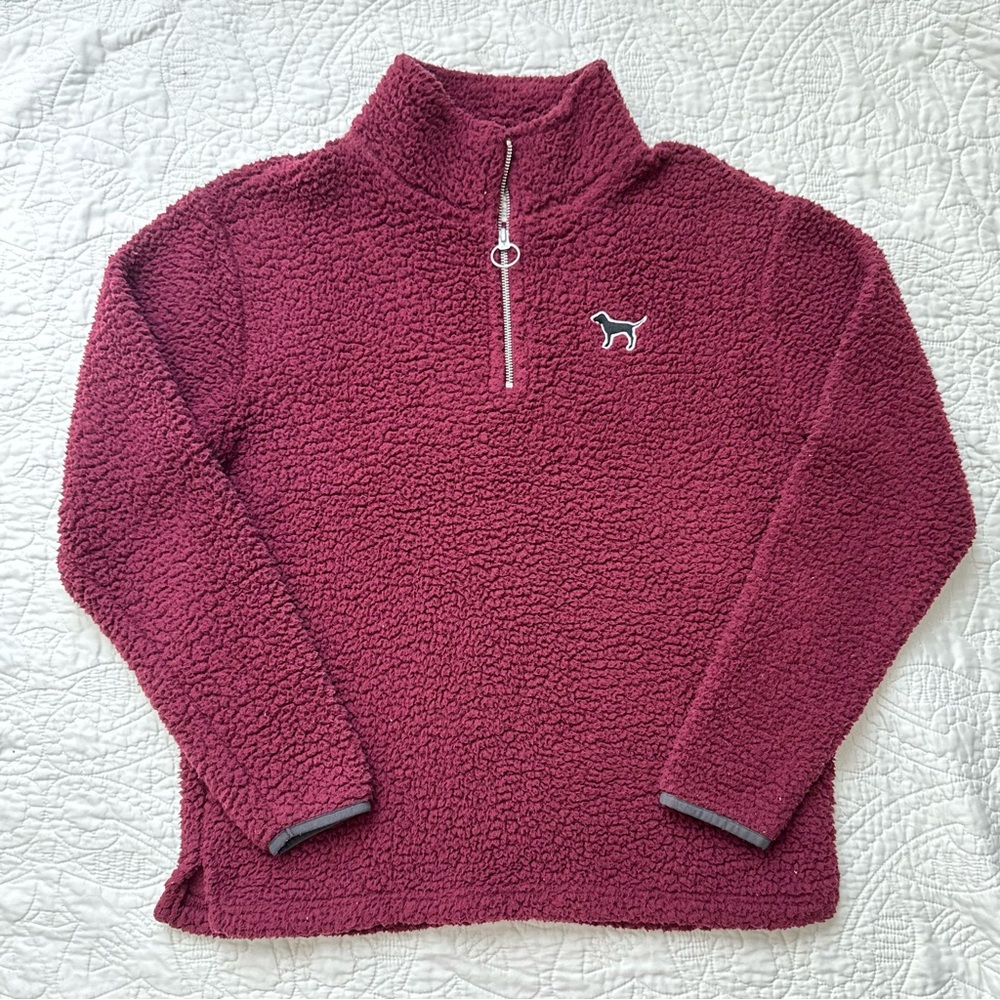 Victoria’s Secret Pink Burgundy Maroon Sherpa Quarter Zip Pullover S Small